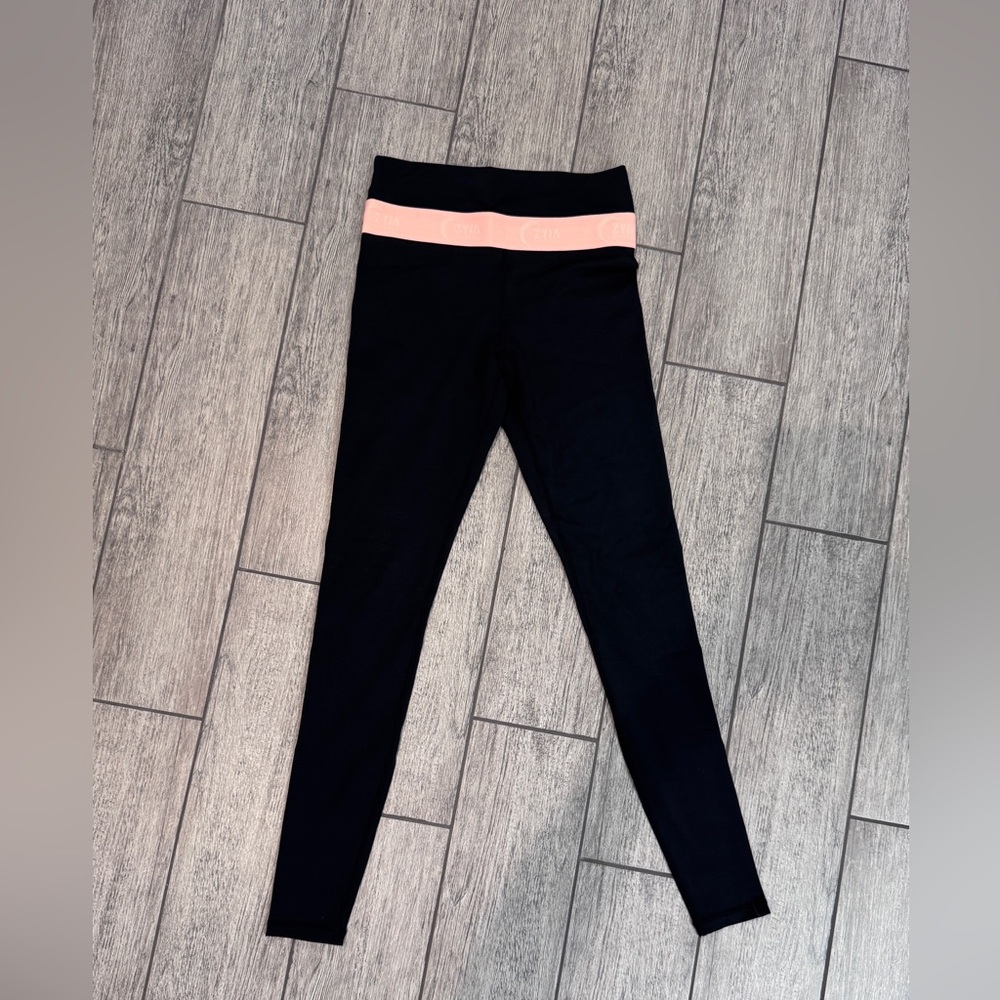 ZYIA Black Leggings with Light Pink Band